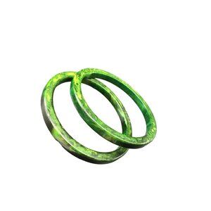 Vintage Bakelite Bangles Set of 2 Marbled Moss Green Squared Edges Design